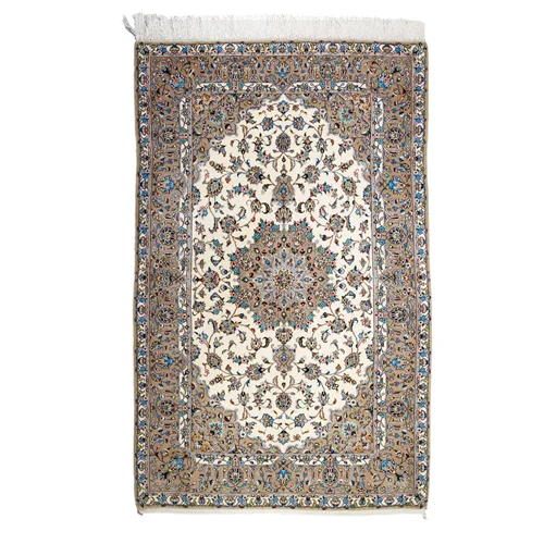 فرش دستبافت کاشان کرک گل ابریشم دلنشان، ابعاد: 141×228