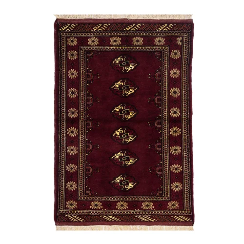 فرش دستبافت ترکمن معمولی دلنشان، ابعاد: 96×138