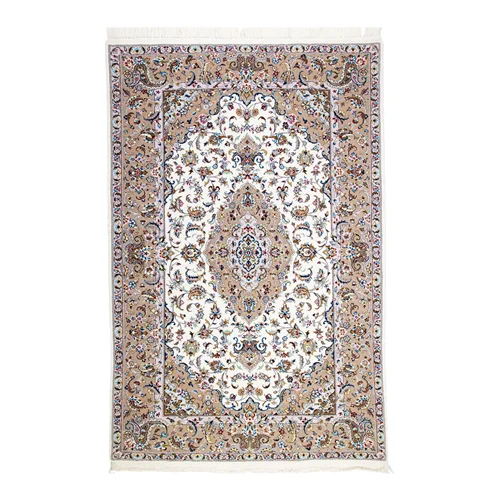 فرش دستبافت کاشان کرک گل ابریشم دلنشان، ابعاد: 143×218