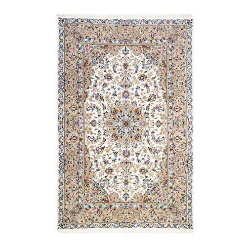 فرش دستبافت کرک گل ابریشم کاشان جفت دلنشان، ابعاد: 143×223