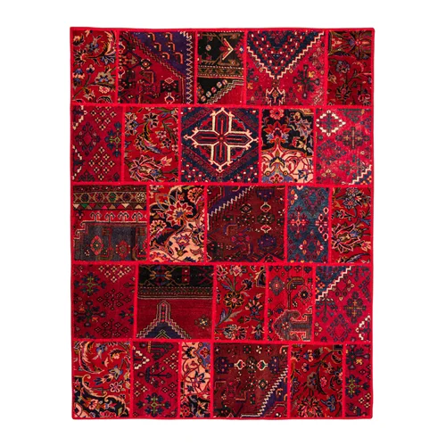 فرش دستبافت مدرن دلنشان، پچورک(چهل تکه)، سری ژرفا، ابعاد:152×198