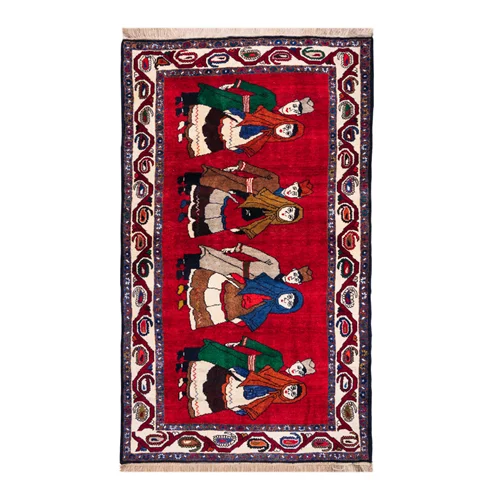 فرش دستبافت قشقایی دلنشان، طرح زن و مرد ذهنی بافت، ابعاد: 147×255